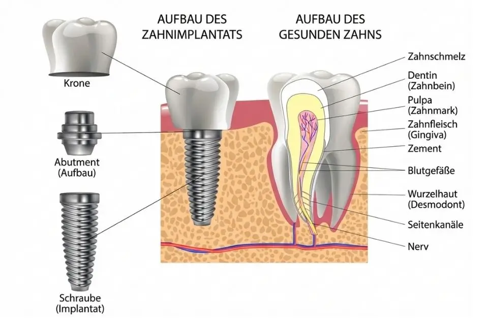 Fester Zahnersatz Aufbau mit Implantat